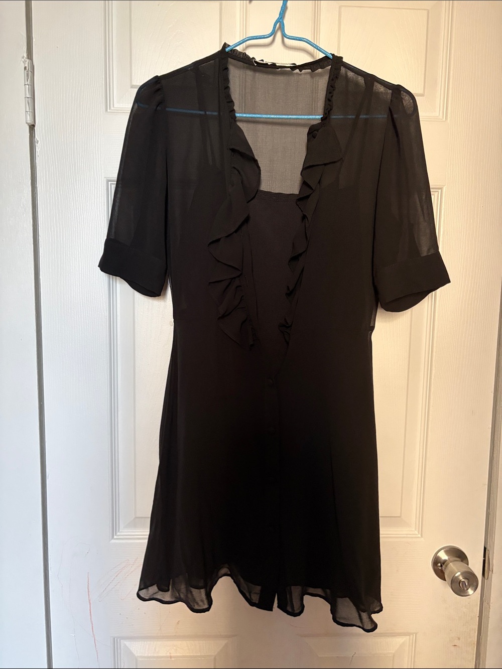 Zara Black Ruffle-Front Mini Dress